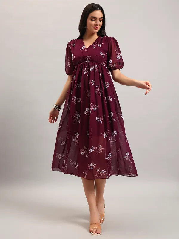 VALUE_CREATION_Floral_Print_Puff_Sleeve_Georgette_Empire_Midi_Dress