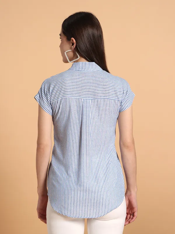 VALUE_CREATION_Striped_Mandarin_Collar_Cotton_Shirt_Style_Top
