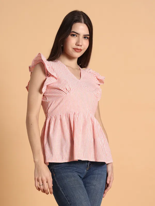 VALUE_CREATION_Striped_Ruffles_Cotton_Blend_Peplum_Top