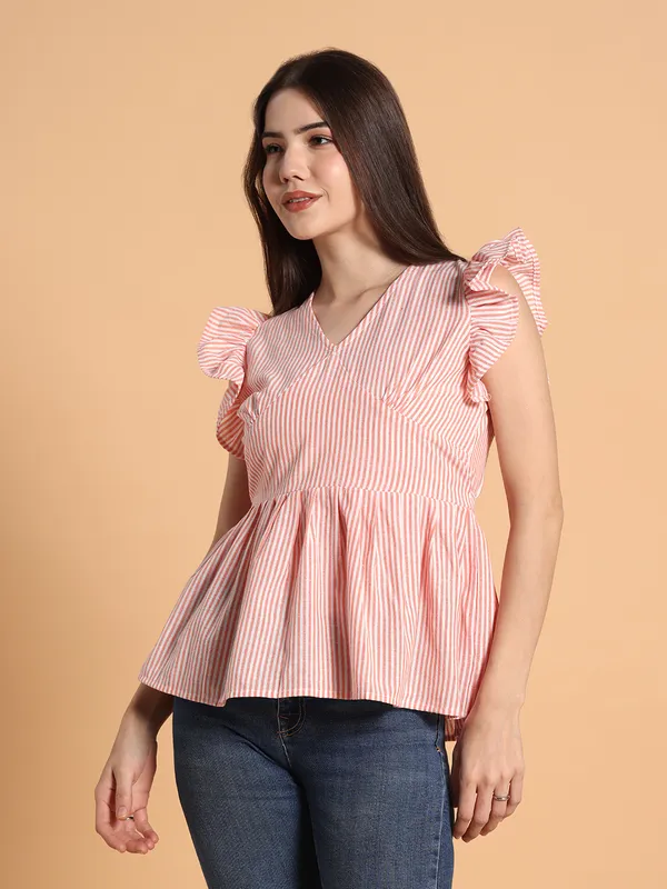 VALUE_CREATION_Striped_Ruffles_Cotton_Blend_Peplum_Top