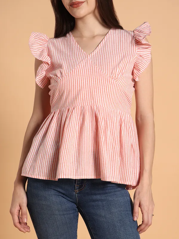 VALUE_CREATION_Striped_Ruffles_Cotton_Blend_Peplum_Top