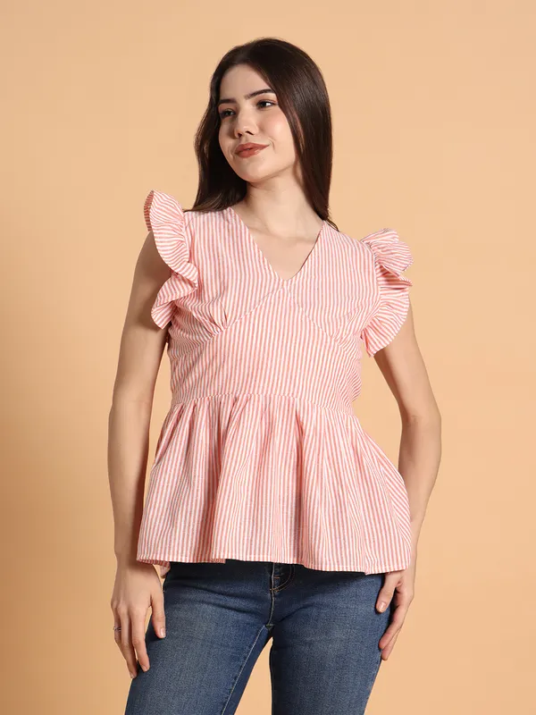 VALUE_CREATION_Striped_Ruffles_Cotton_Blend_Peplum_Top