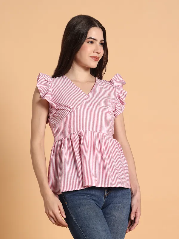 VALUE_CREATION_Striped_Ruffles_Cotton_Blend_Peplum_Top