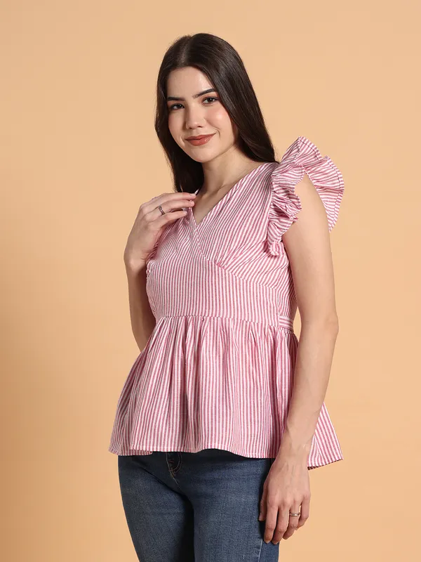 VALUE_CREATION_Striped_Ruffles_Cotton_Blend_Peplum_Top