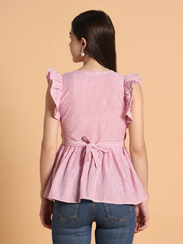 VALUE_CREATION_Striped_Ruffles_Cotton_Blend_Peplum_Top