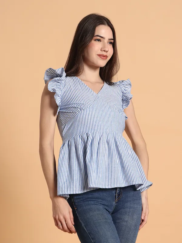 VALUE_CREATION_Striped_Ruffles_Cotton_Blend_Peplum_Top