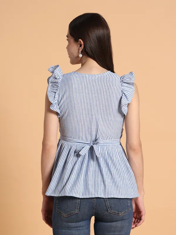 VALUE_CREATION_Striped_Ruffles_Cotton_Blend_Peplum_Top