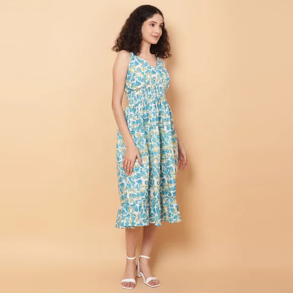 VALUE_CREATION_Floral_Printed_V-Neck_Empire_Dress