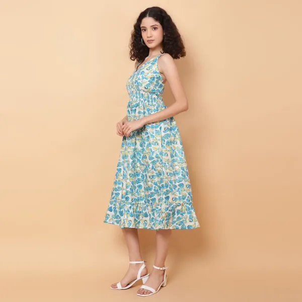 VALUE_CREATION_Floral_Printed_V-Neck_Empire_Dress