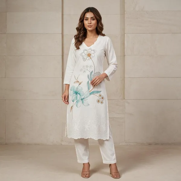 White_Floral_Straight_Kurta_Set_For_Women