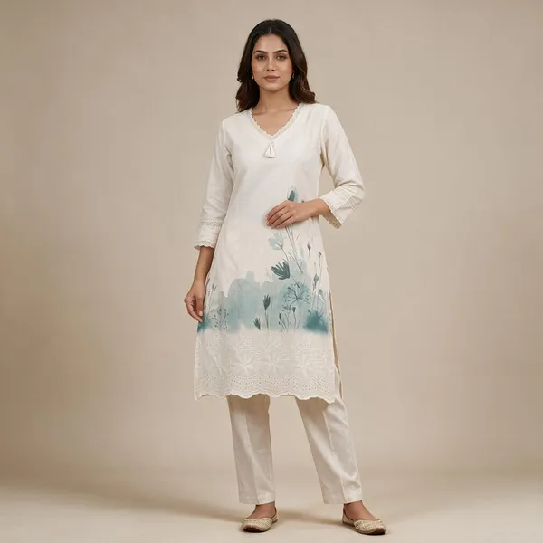 White_Floral_Print_Straight_Kurta_Set_For_Women