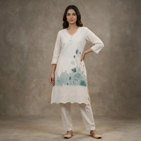 White_Floral_Print_Straight_Kurta_Set_For_Women