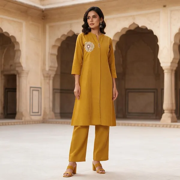 Mustard_Straight_Kurta_Pant_Set_For_Women