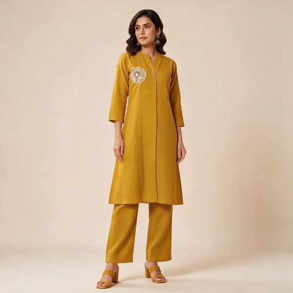 Mustard_Straight_Kurta_Pant_Set_For_Women