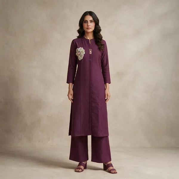 Wine_Straight_Fit_Kurta_Pant_Set_For_Women