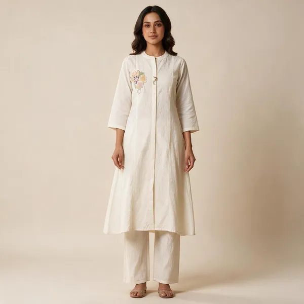Cream_Embroidered_A-Line_Kurta_Set_For_Women