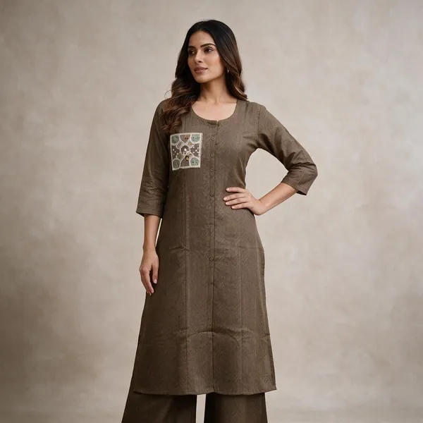 Brown_Straight_Kurta_Set_For_Women
