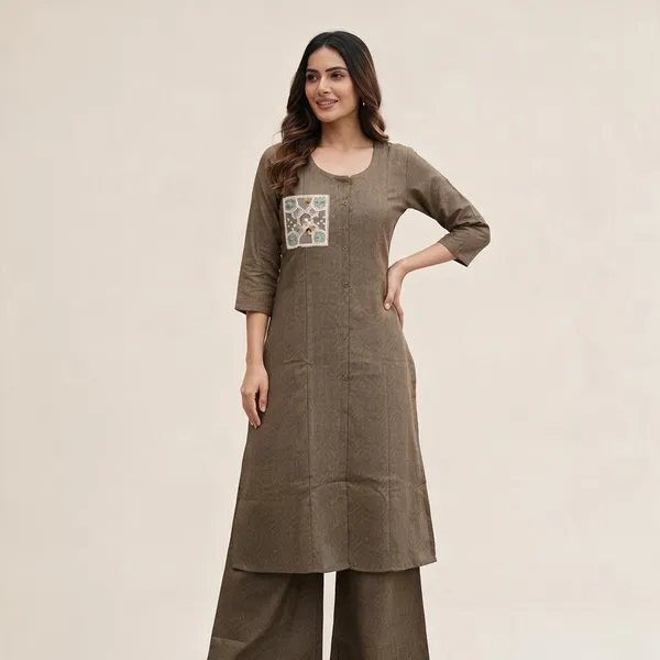 Brown_Straight_Kurta_Set_For_Women