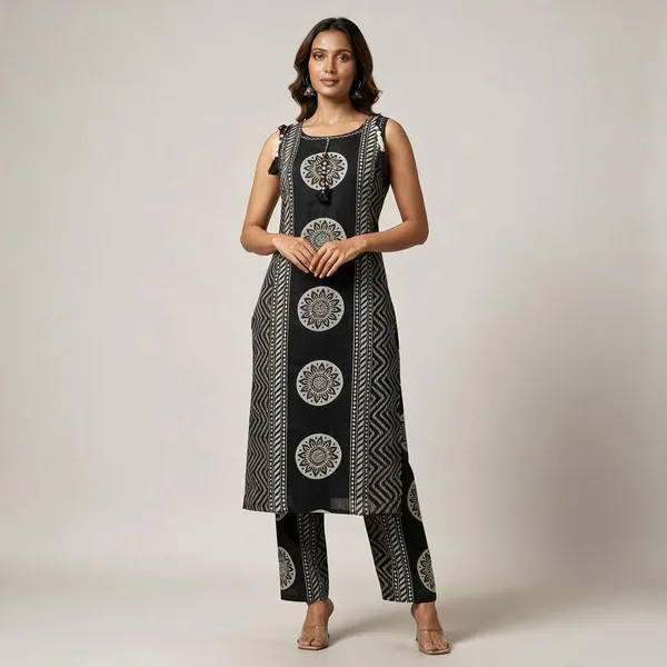 Black_Printed_Sleeveless_Kurta_Set_For_Women