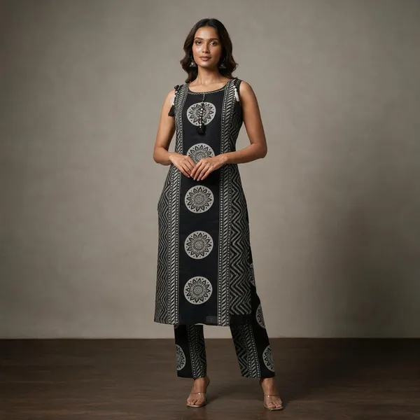 Black_Printed_Sleeveless_Kurta_Set_For_Women