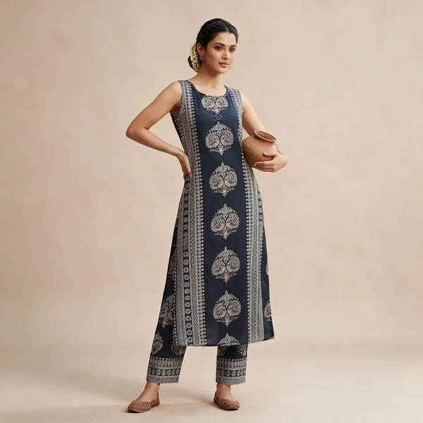 Navy_Printed_Sleeveless_Kurta_Set_For_Women