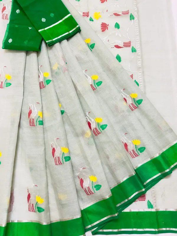 White_And_Green_Cotton_Premium_And_Elegant_Saree_For_Women