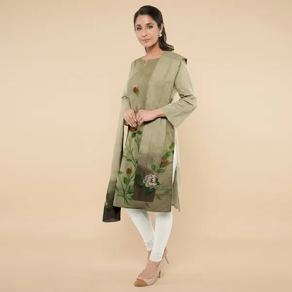 Olive_Green_Cotton_Premium_And_Elegant__Kurta_With_Dupatta__For_Women