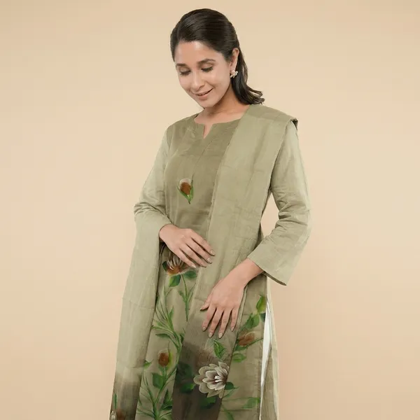 Olive_Green_Cotton_Premium_And_Elegant__Kurta_With_Dupatta__For_Women