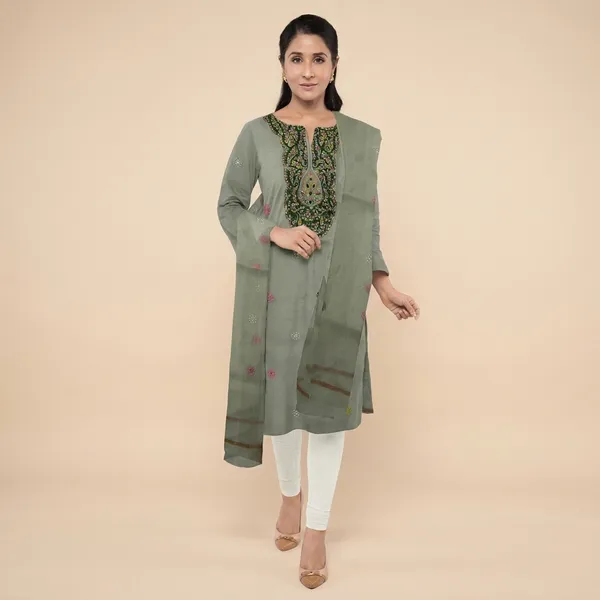Olive_Green_Georgette_And_Chiffon_Premium_And_Elegant_Kurta_With_Dupatta_For_Women