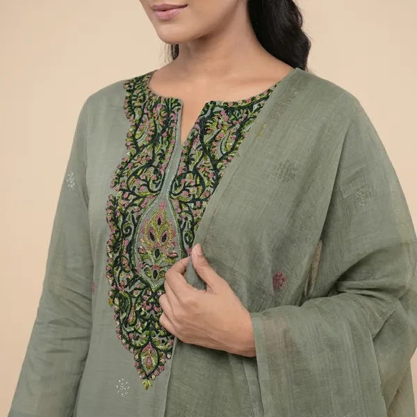 Olive_Green_Georgette_And_Chiffon_Premium_And_Elegant_Kurta_With_Dupatta_For_Women