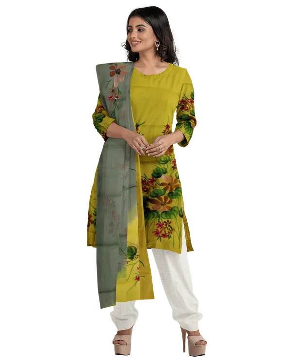 Yellow_And_Green_Cotton_Premium_And_Elegant_Kurta_Set_For_Women