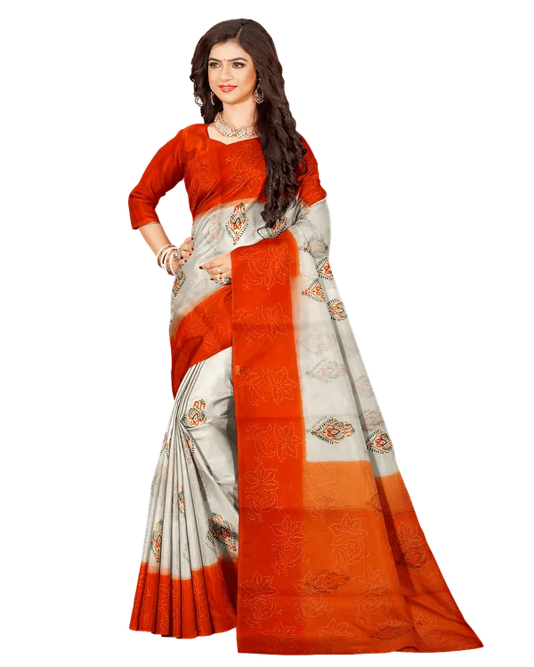 Off_White_And_Orange_Silk_Blend_Premium_And_Elegant_Saree_For_Women