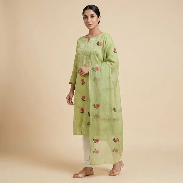 Lime_Green_Synthetic_Premium_And_Elegant_Kurta_With_Dupatta_For_Women
