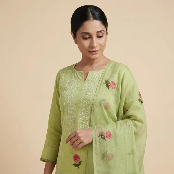 Lime_Green_Synthetic_Premium_And_Elegant_Kurta_With_Dupatta_For_Women