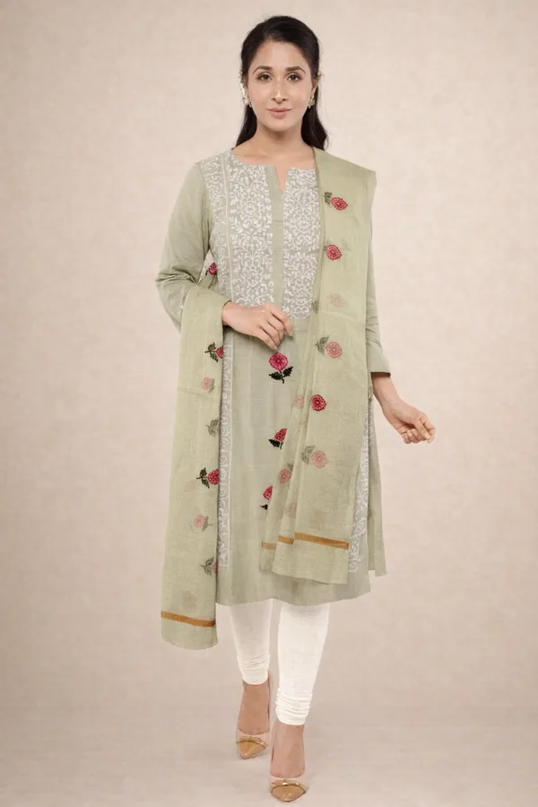 Sage_Green_Cotton_Premium_And_Elegant_Kurta_With_Dupatta_For_Women