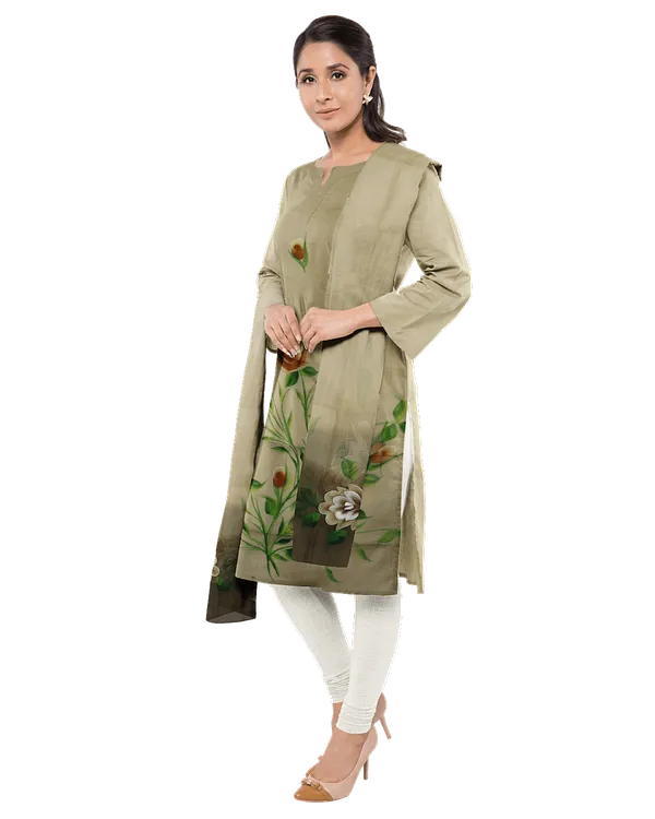 Olive_Green_Cotton_Premium_And_Elegant__Kurta_With_Dupatta__For_Women