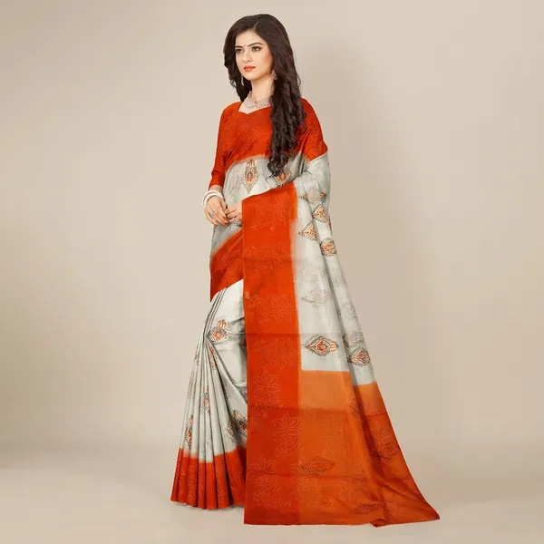 Off_White_And_Orange_Silk_Blend_Premium_And_Elegant_Saree_For_Women
