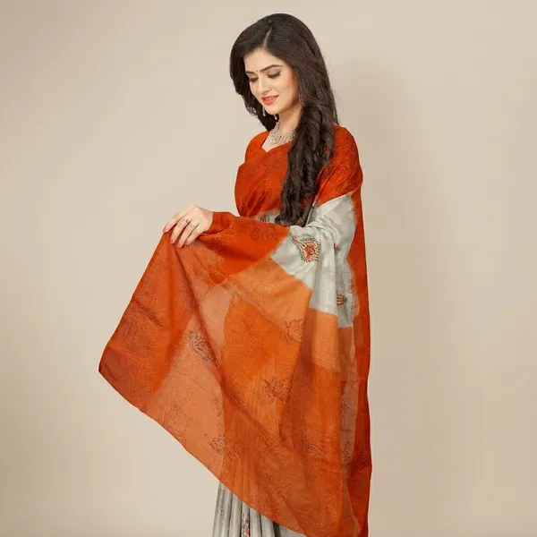 Off_White_And_Orange_Silk_Blend_Premium_And_Elegant_Saree_For_Women