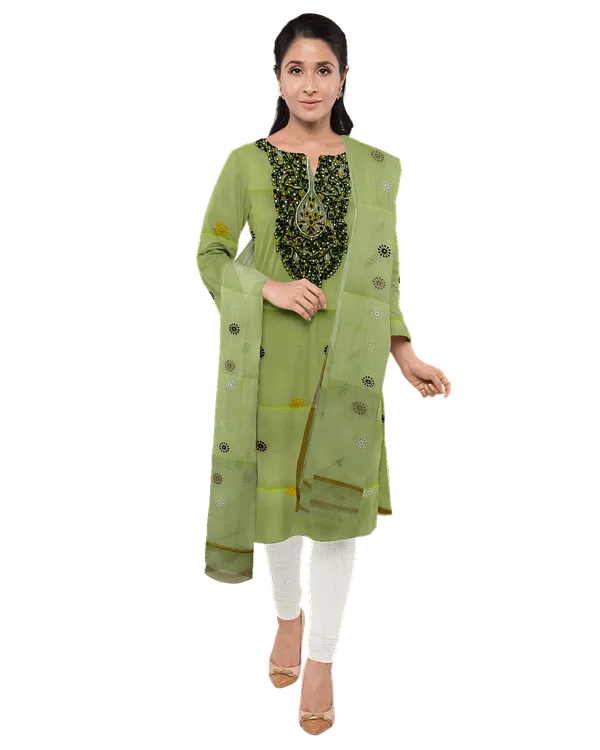 Green_Cotton_Premium_And_Elegant__Kurta_With_Dupatta__For_Women