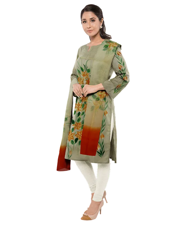 Olive_Green_Cotton_Premium_And_Elegant_Kurta_With_Dupatta_For_Women