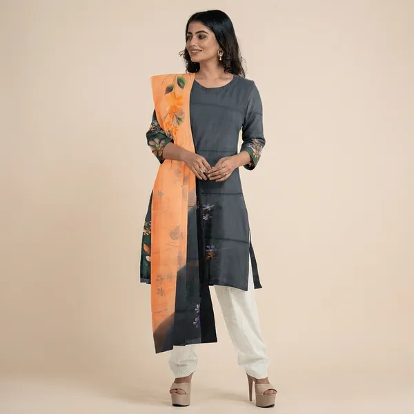 Grey_And_Orange_Cotton_Premium_And_Elegant_Kurta_Set_For_Women