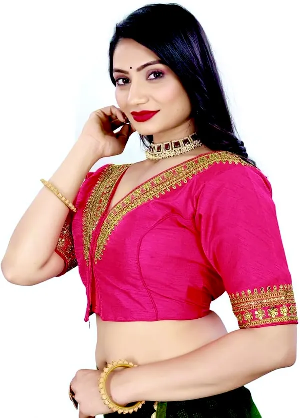 Pink_Embroidered_Blouse_With_Golden_Zari_Border_And_Deep_V-Neckline