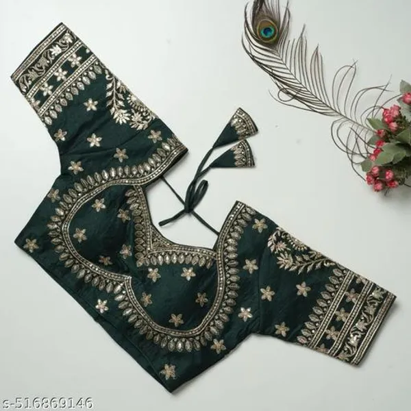 Embroidered_Blouse_With_Deep_Neck_And_Tassel_Detailing_-_Dark_Green
