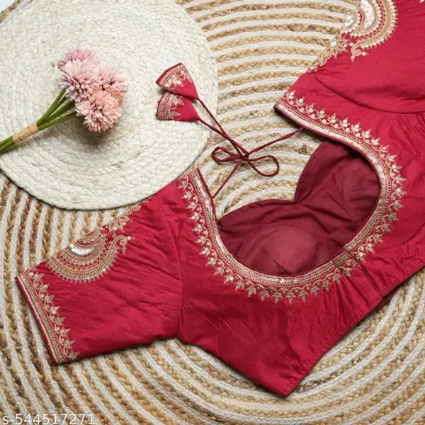 Red_Embellished_Readymade_Saree_Blouse_With_Back_Tie-Up