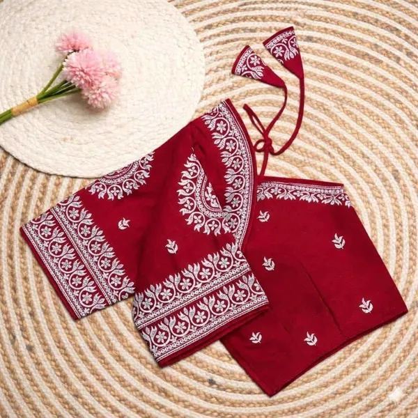 Maroon_Embroidered_Saree_Blouse_With_Tassel_Tie