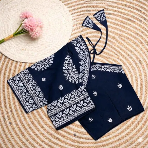 Navy_Blue_Embroidered_Readymade_Saree_Blouse_With_Tie-Up_Back