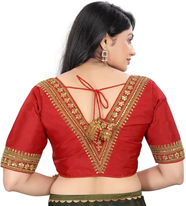Red_Embellished_V-Neck_Blouse_With_Gold_Detailing