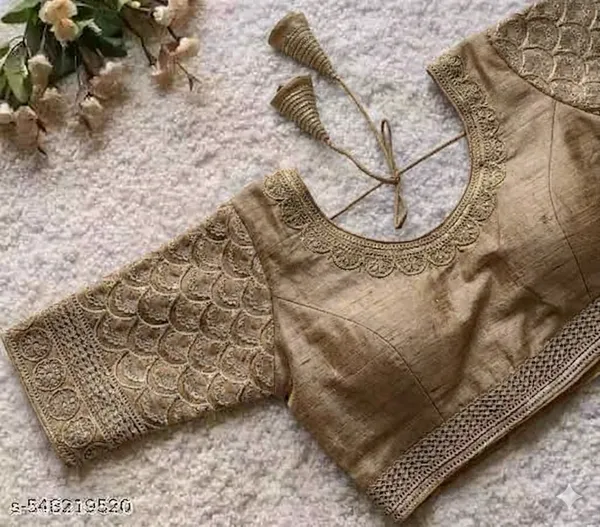 Golden_Beige_Embroidered_Silk_Blend_Blouse_With_Lace_Border