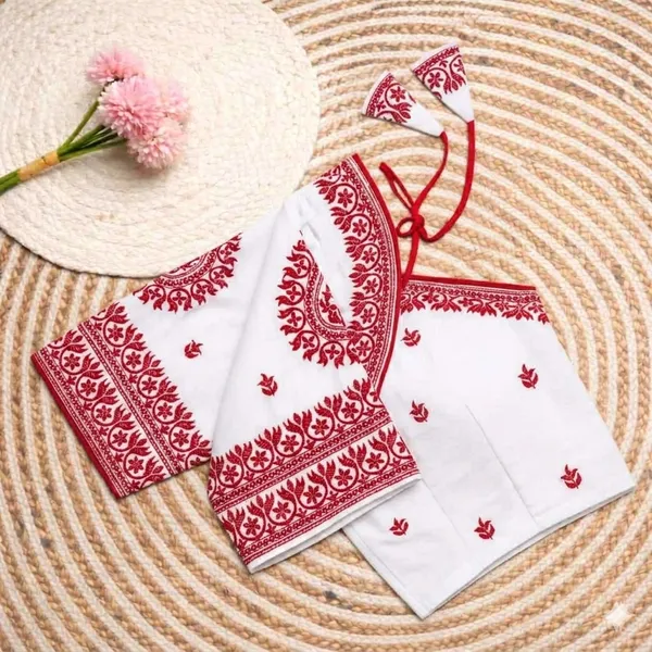 White_Unstitched_Blouse_Piece_With_Maroon_Embroidery_Border