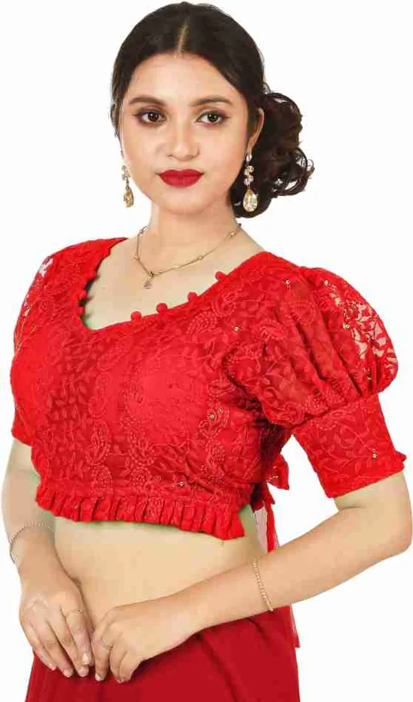Red_Embroidered_Lace_Blouse_With_Puff_Sleeves_And_Ruffle_Hem